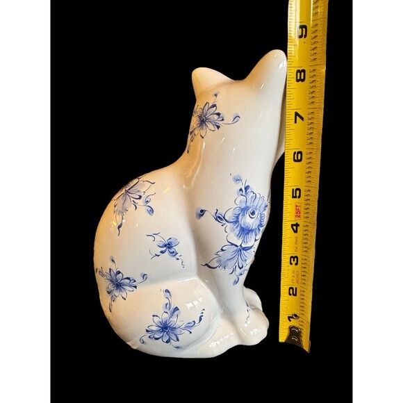 Ceramic Seated Cat Figurine Large 8.5”Floral Hand Painted Portugal Porcelain - Picture 4 of 11